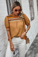 Geometric Print Elegant Textured Puff Sleeve Shirt | Mixtshop LLC