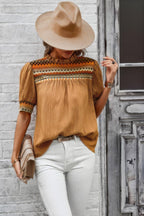 Geometric Print Elegant Textured Puff Sleeve Shirt | Mixtshop LLC