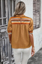 Geometric Print Elegant Textured Puff Sleeve Shirt | Mixtshop LLC