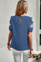 Floral Keyhole Neckline Loose Puff Sleeve Blouse | Mixtshop LLC