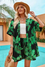 Two Pieces Tropical Print Kimono Elastic Waist Set | Mixtshop LLC