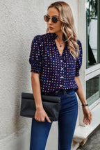 Polka Dot Print Puff Sleeve Loose Shirt | Mixtshop LLC