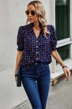 Polka Dot Print Puff Sleeve Loose Shirt | Mixtshop LLC