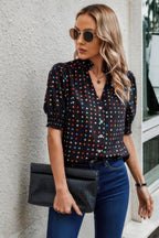 Polka Dot Print Puff Sleeve Loose Shirt | Mixtshop LLC