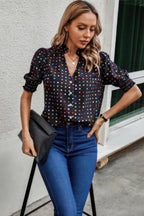 Polka Dot Print Puff Sleeve Loose Shirt | Mixtshop LLC