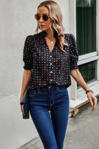 Polka Dot Print Puff Sleeve Loose Shirt | Mixtshop LLC