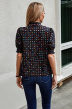 Polka Dot Print Puff Sleeve Loose Shirt | Mixtshop LLC