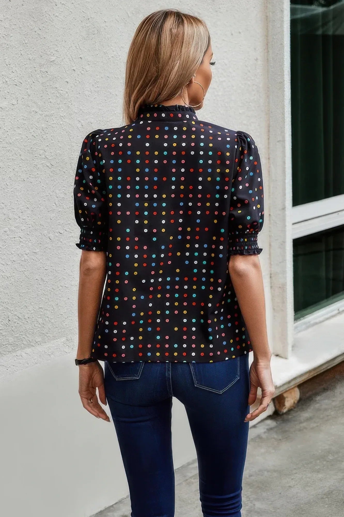 Polka Dot Print Puff Sleeve Loose Shirt | Mixtshop LLC
