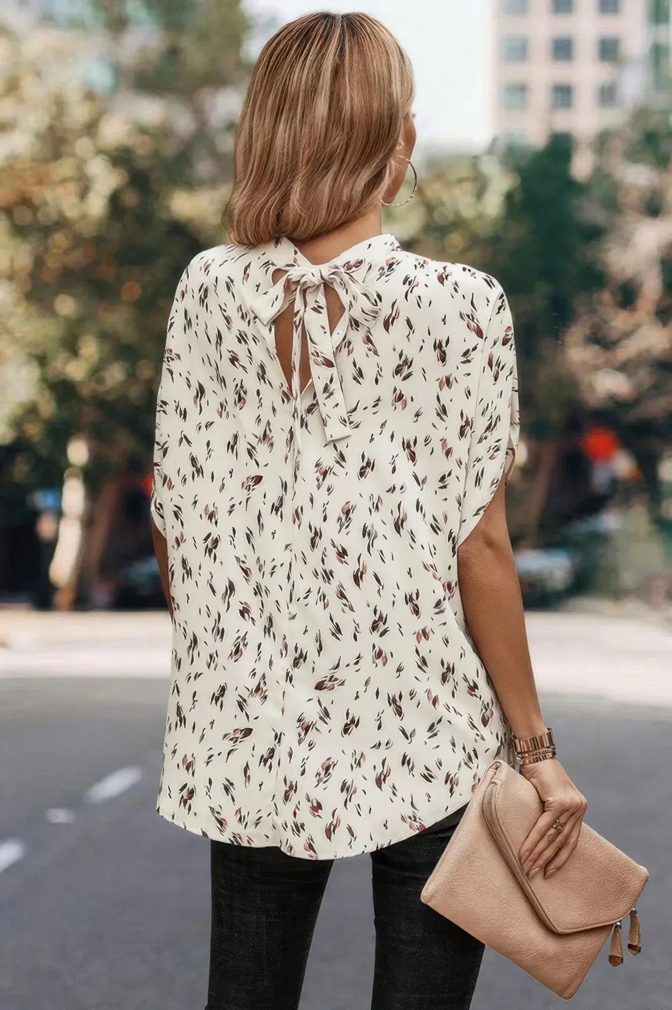 Leopard Print Open Back Knot Drop Shoulder Top | Mixtshop LLC