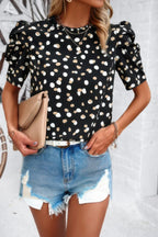 Puff Sleeves Allover Print Knot Loose Fit Top | Mixtshop LLC