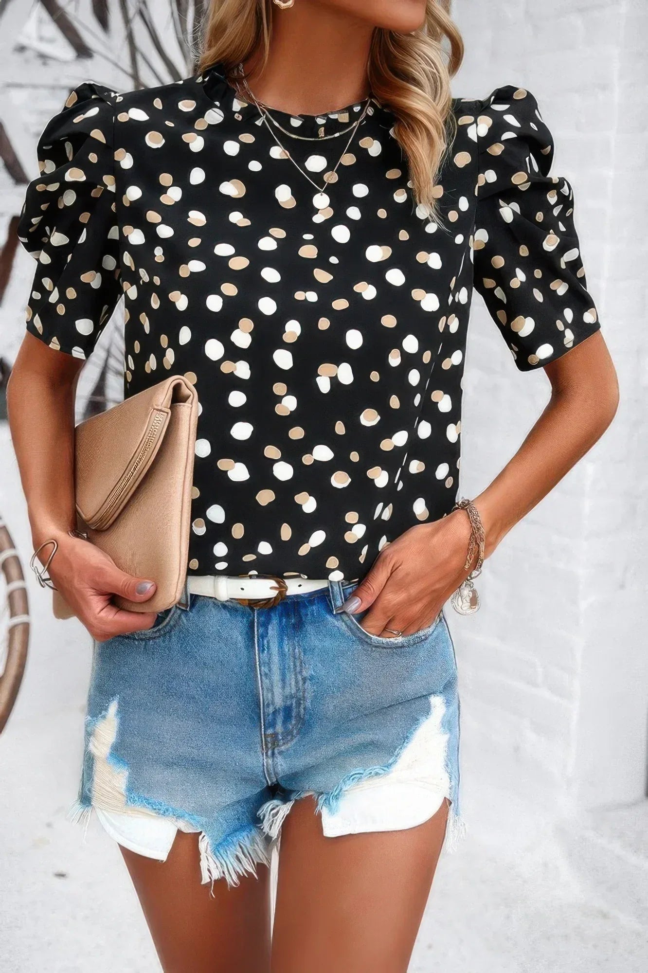 Puff Sleeves Allover Print Knot Loose Fit Top | Mixtshop LLC