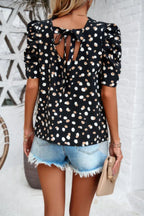 Puff Sleeves Allover Print Knot Loose Fit Top | Mixtshop LLC