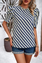 Puff Sleeves Allover Print Knot Loose Fit Top | Mixtshop LLC
