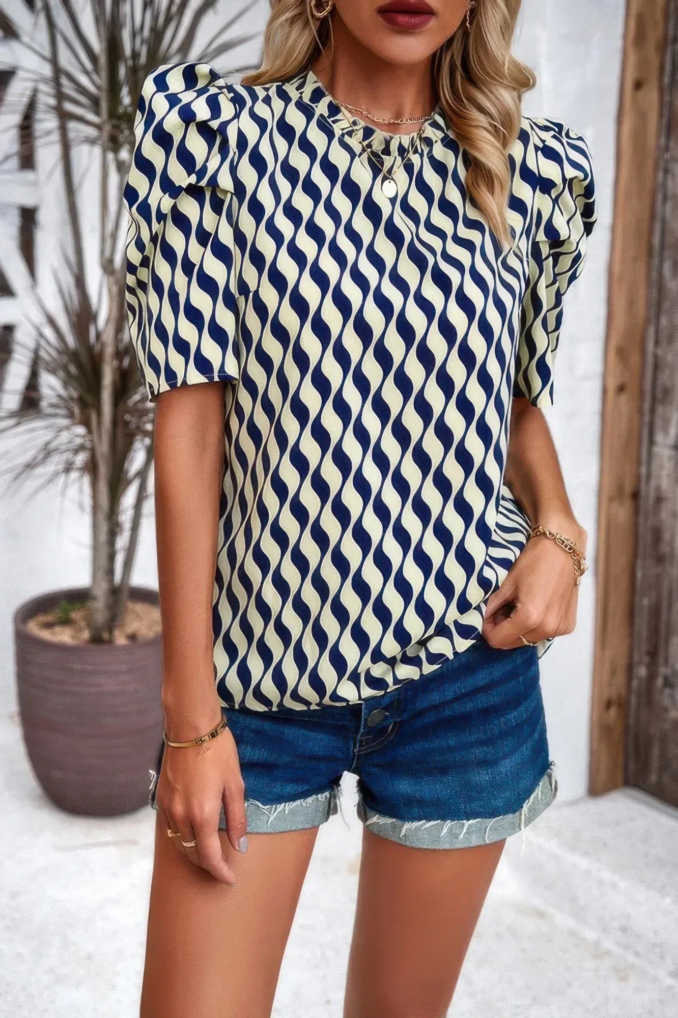 Puff Sleeves Allover Print Knot Loose Fit Top | Mixtshop LLC