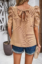 Puff Sleeves Allover Print Knot Loose Fit Top | Mixtshop LLC