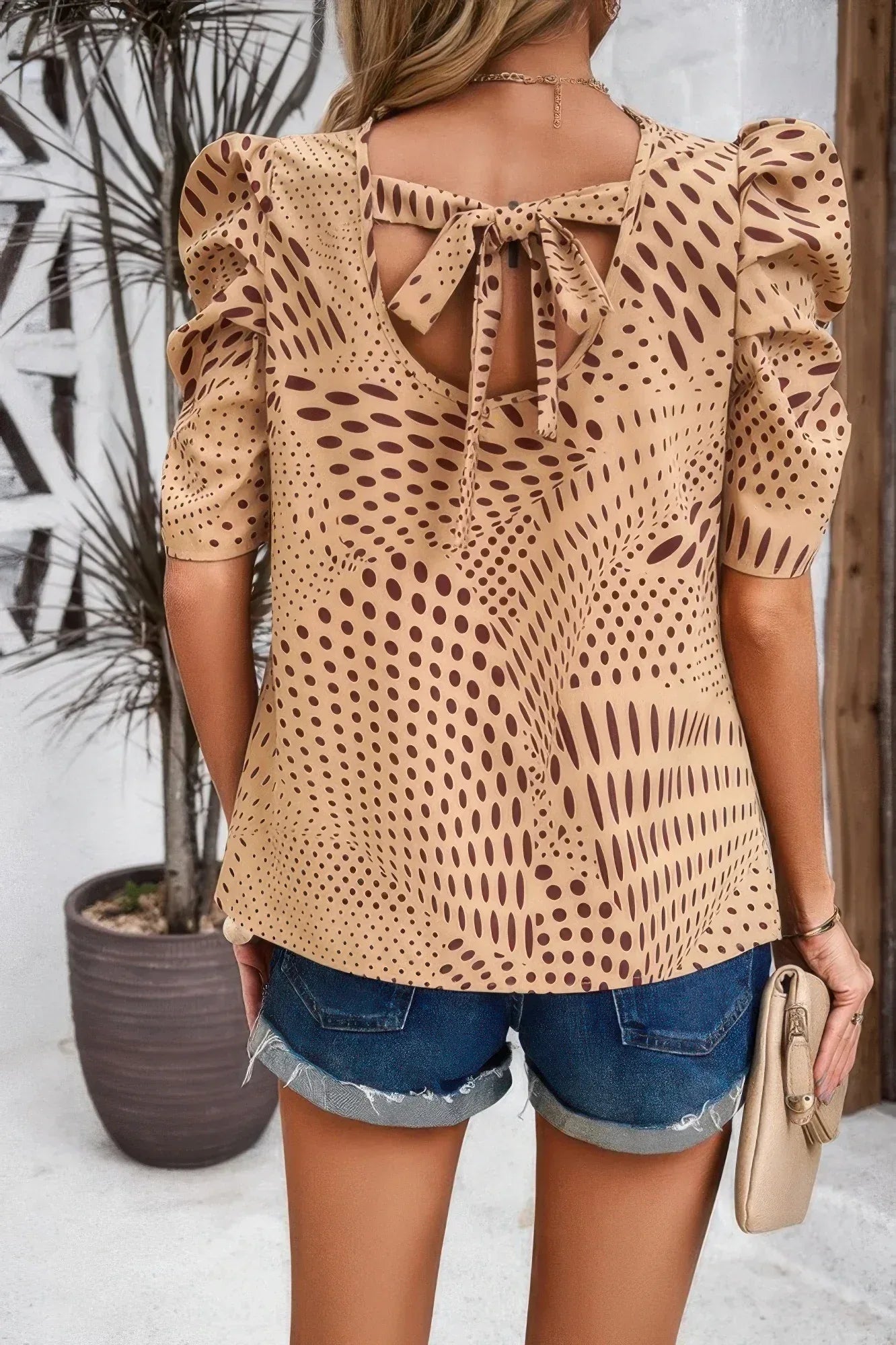 Puff Sleeves Allover Print Knot Loose Fit Top | Mixtshop LLC