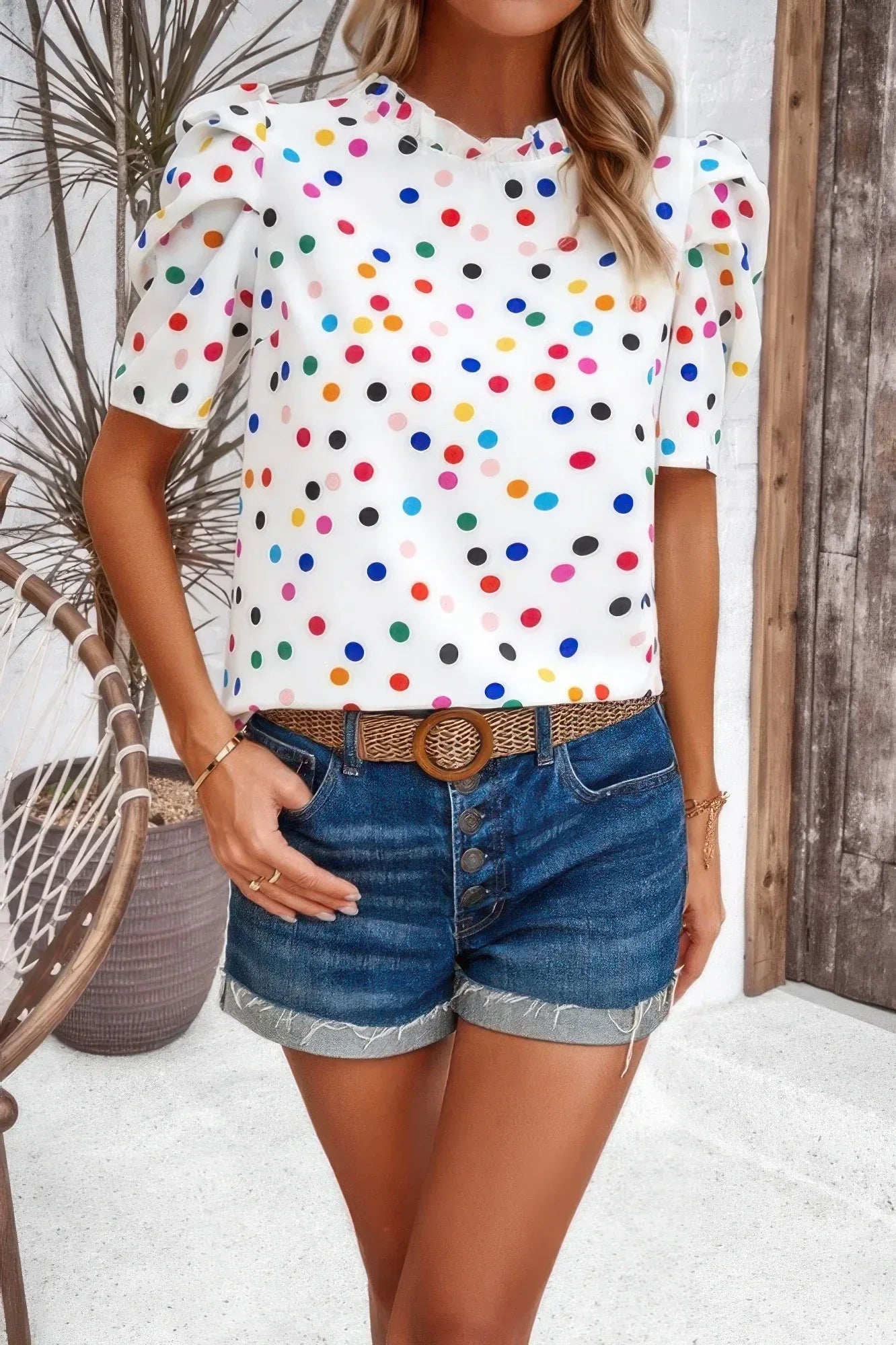 Puff Sleeves Allover Print Knot Loose Fit Top | Mixtshop LLC