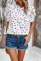 Puff Sleeves Allover Print Knot Loose Fit Top | Mixtshop LLC