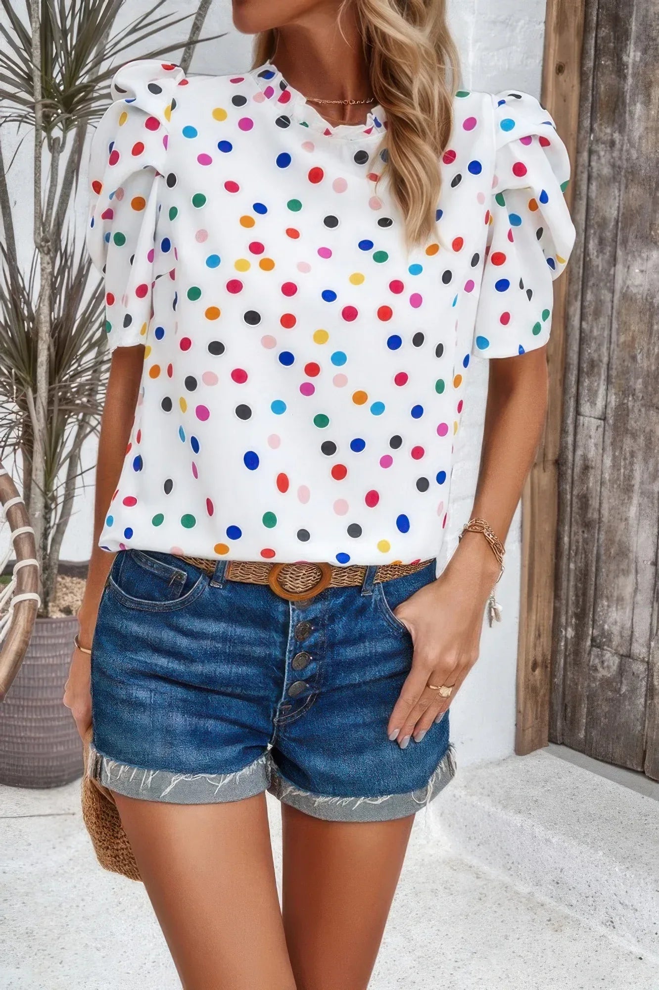 Puff Sleeves Allover Print Knot Loose Fit Top | Mixtshop LLC