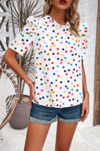 Puff Sleeves Allover Print Knot Loose Fit Top | Mixtshop LLC