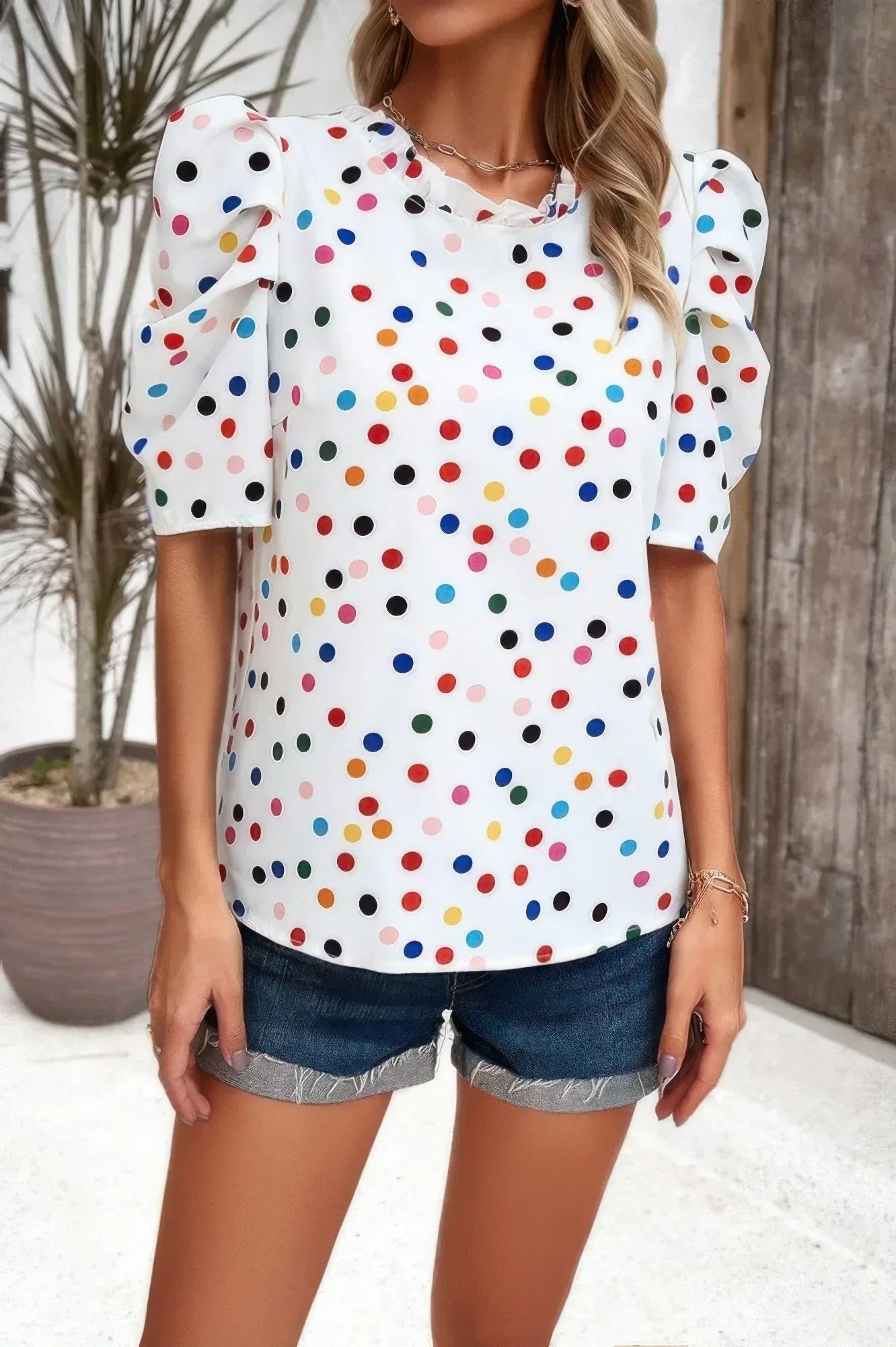 Puff Sleeves Allover Print Knot Loose Fit Top | Mixtshop LLC