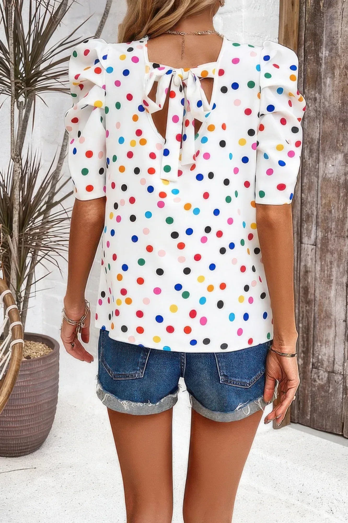Puff Sleeves Allover Print Knot Loose Fit Top | Mixtshop LLC