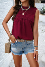 Crew Neck Swiss Dot Smocked Ruffled Loose Blouse | Mixtshop LLC