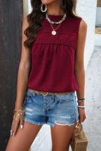 Crew Neck Swiss Dot Smocked Ruffled Loose Blouse | Mixtshop LLC
