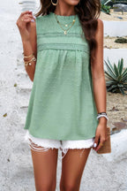Crew Neck Swiss Dot Smocked Ruffled Loose Blouse | Mixtshop LLC