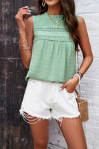 Crew Neck Swiss Dot Smocked Ruffled Loose Blouse | Mixtshop LLC