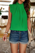 Solid Frill Trim Mock Neck Sleeveless Tunic Blouse | Mixtshop LLC