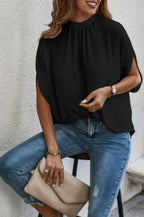 Mock Neck Batwing Sleeve Solid Loose Blouse | Mixtshop LLC