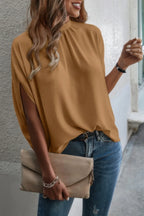 Mock Neck Batwing Sleeve Solid Loose Blouse | Mixtshop LLC
