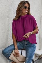 Mock Neck Batwing Sleeve Solid Loose Blouse | Mixtshop LLC