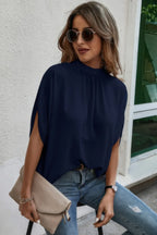 Mock Neck Batwing Sleeve Solid Loose Blouse | Mixtshop LLC