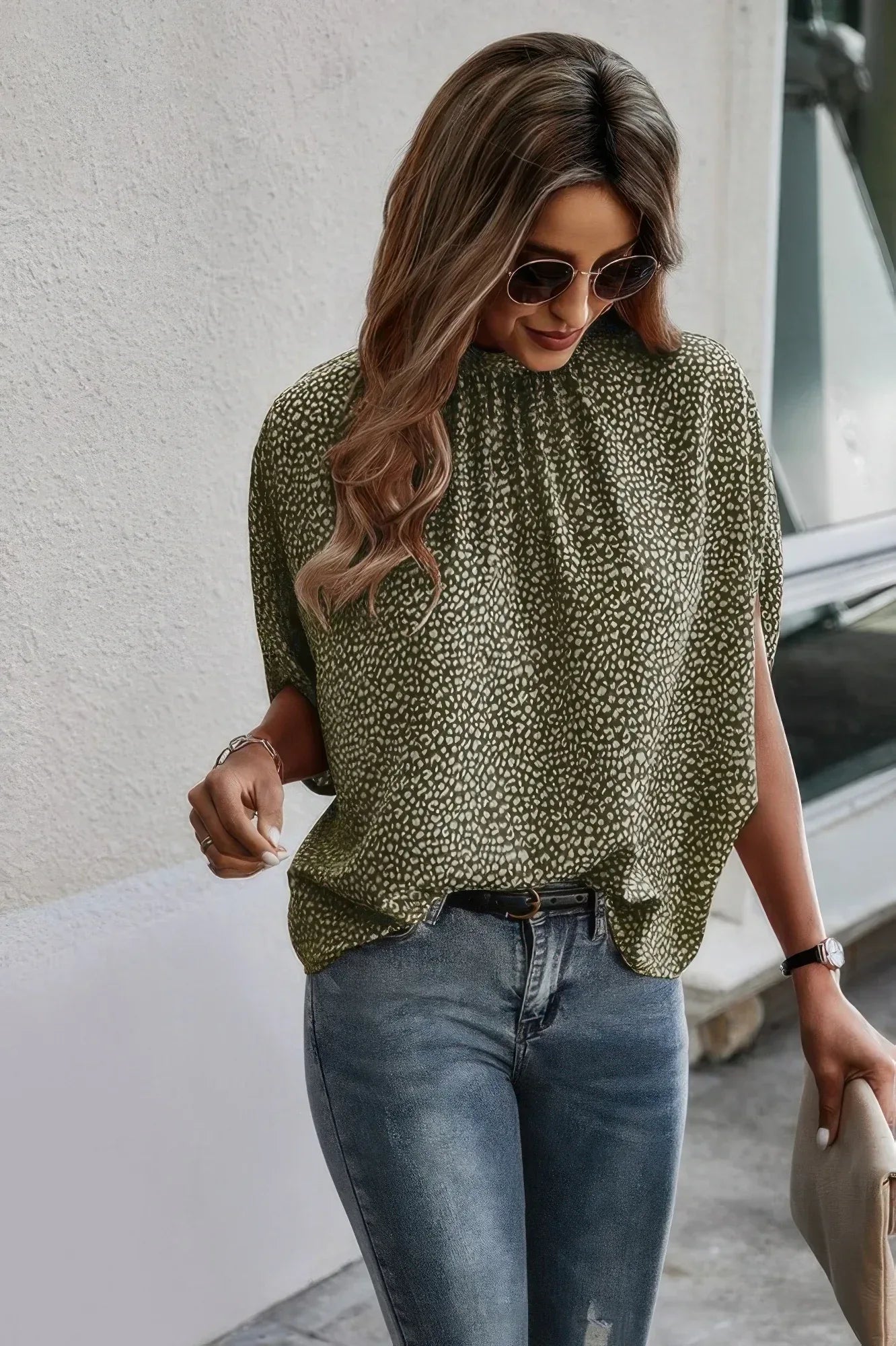 Mock Neck Batwing Sleeve Solid Loose Blouse | Mixtshop LLC