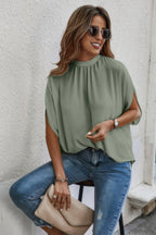 Mock Neck Batwing Sleeve Solid Loose Blouse | Mixtshop LLC