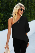 Solid Asymmetrical Collar Dolman Tunic Top | Mixtshop LLC