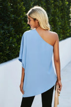 Solid Asymmetrical Collar Dolman Tunic Top | Mixtshop LLC