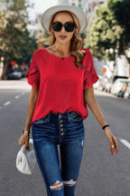 Solid Round Neck Ruffle Sleeve Loose Fit Blouse | Mixtshop LLC