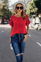 Solid Round Neck Ruffle Sleeve Loose Fit Blouse | Mixtshop LLC