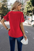 Solid Round Neck Ruffle Sleeve Loose Fit Blouse | Mixtshop LLC