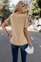 Solid Round Neck Ruffle Sleeve Loose Fit Blouse | Mixtshop LLC