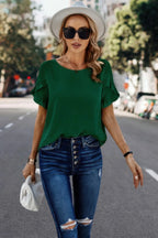 Solid Round Neck Ruffle Sleeve Loose Fit Blouse | Mixtshop LLC