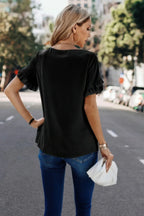 Solid Round Neck Ruffle Sleeve Loose Fit Blouse | Mixtshop LLC