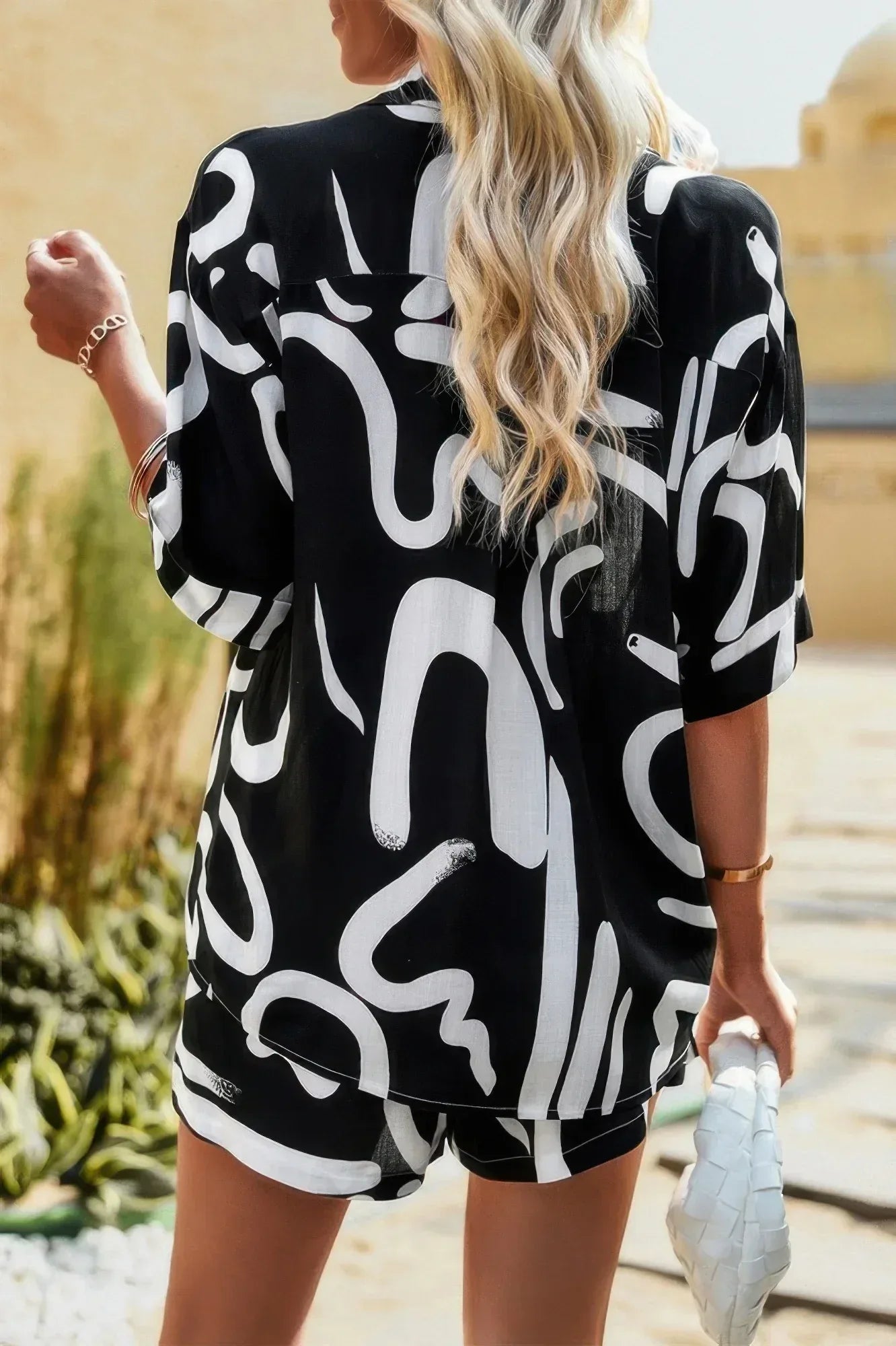 Two Piece Printed Button Down Elastic Waist Sets | Mixtshop LLC