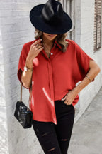 Solid Front Open Button Loose Fit Blouse | Mixtshop LLC