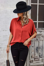 Solid Front Open Button Loose Fit Blouse | Mixtshop LLC