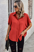 Solid Front Open Button Loose Fit Blouse | Mixtshop LLC