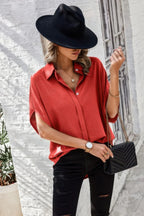 Solid Front Open Button Loose Fit Blouse | Mixtshop LLC